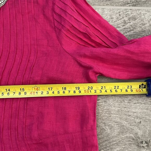 Charter Club Women's Linen Pleated Tunic Top Size Medium Embellished Pink Tutu - Picture 4 of 8